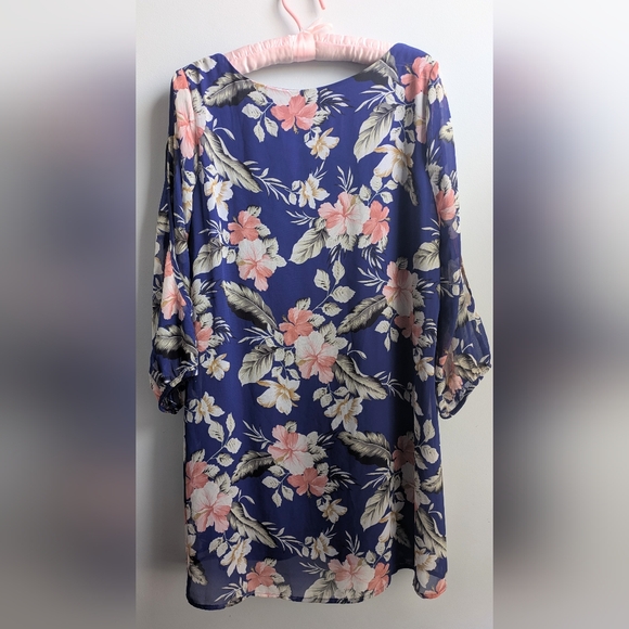 EUC... Lulu's " Shifting Dears" Royal Blue Floral  Chiffon Dress Size L - Picture 6 of 7